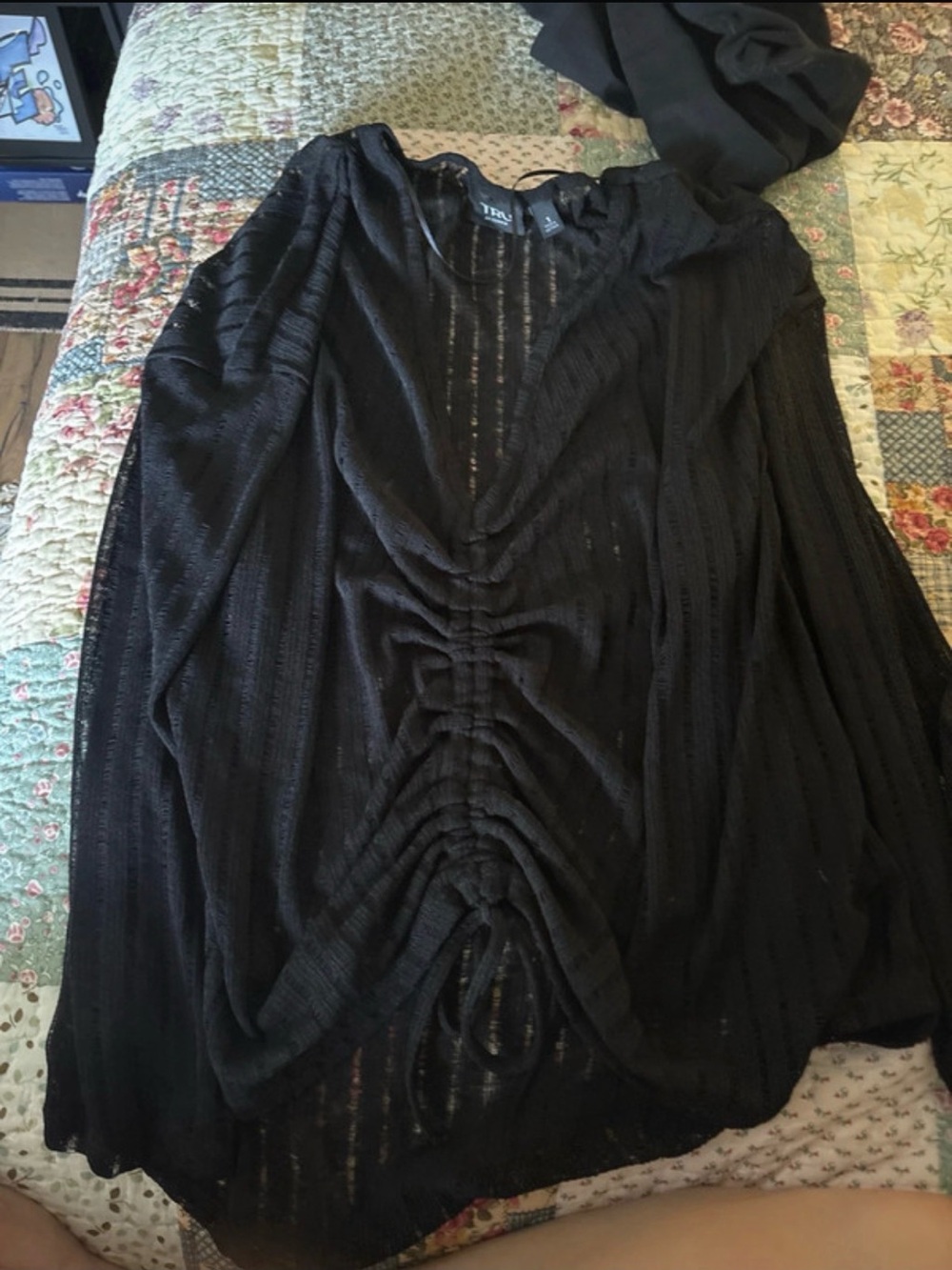 torrid Black Ruched Front Sheer Long Sleeve Top